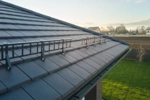 Zimowe ogrodzenie na dachu domu